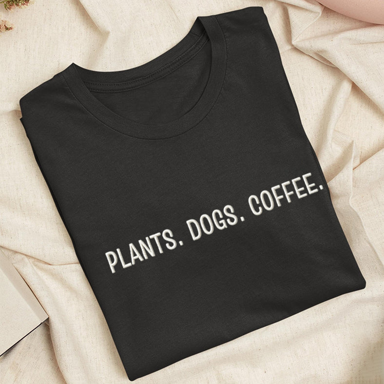 Embroidered Plant Dog Coffee Classic Adult Unisex Crew Neck T-Shirt