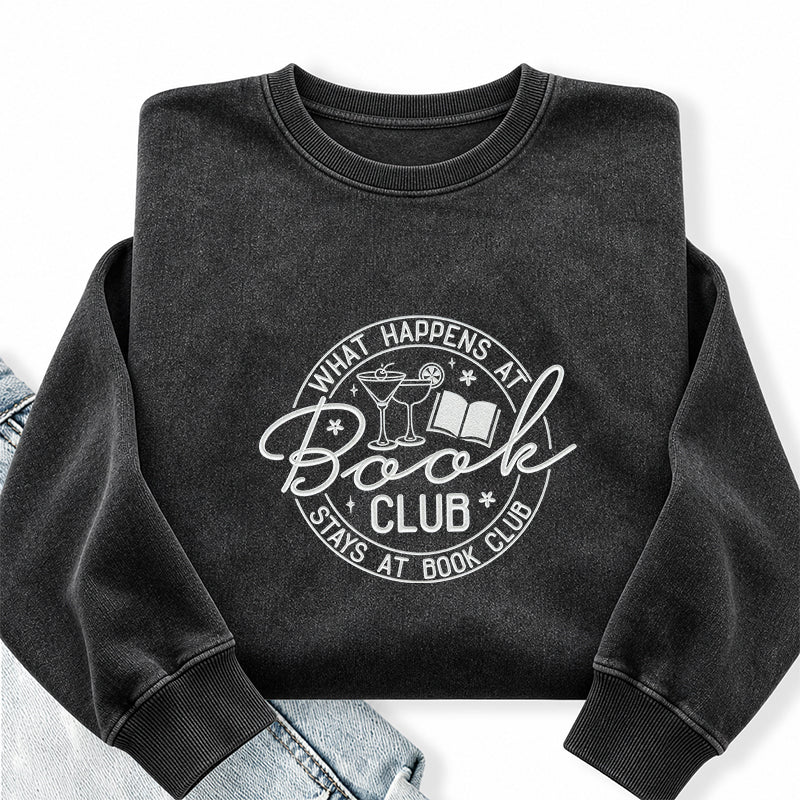 Embroidered Funny Book Club Washed Crewneck Sweatshirt
