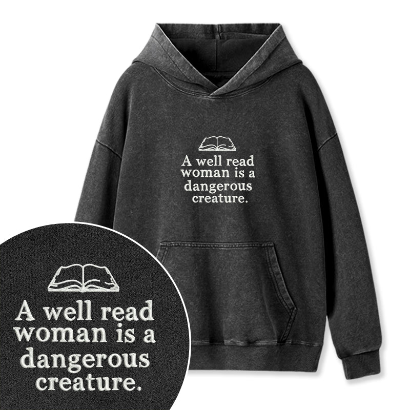 Embroidered A Well Read Woman Washed Hoodie