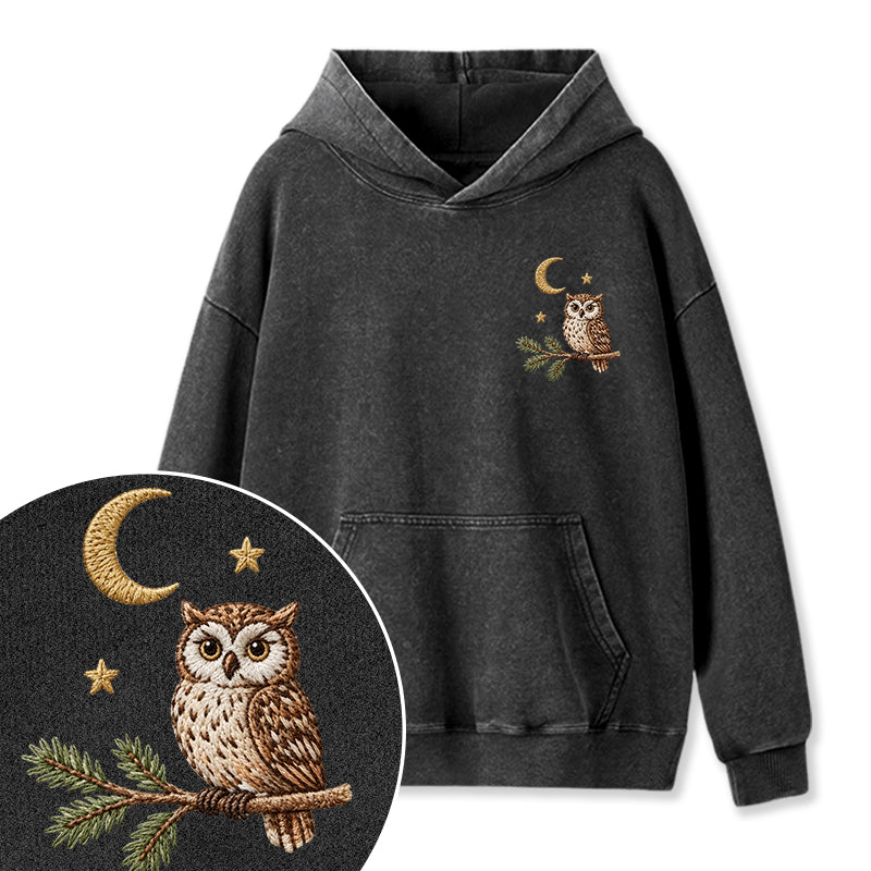 Embroidered Night Owl Washed Hoodie