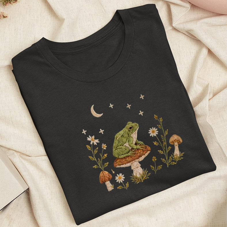 Embroidered Frog Mushroom Classic Adult Unisex Crew Neck T-Shirt