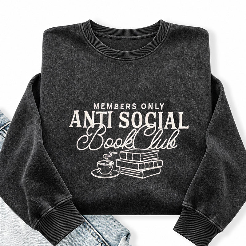 Embroidered Anti-Social Book Club Washed Crewneck Sweatshirt
