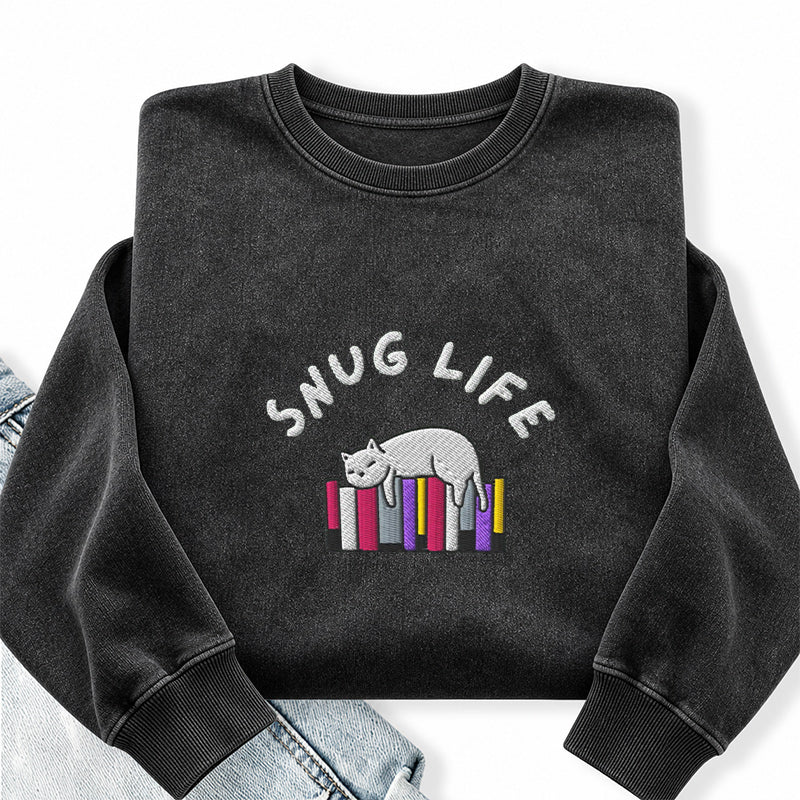 Embroidered Snug Life Washed Crewneck Sweatshirt