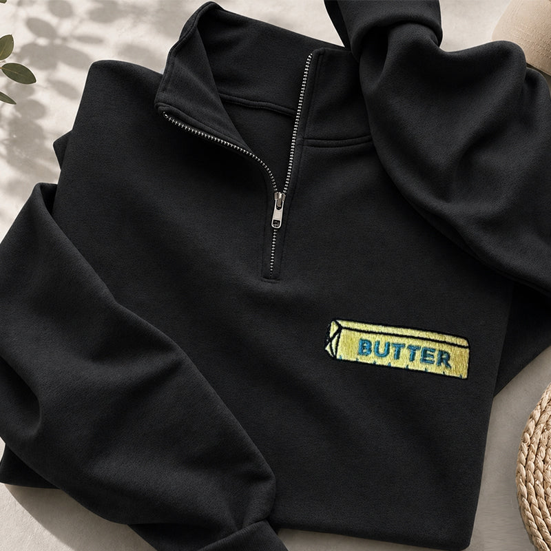 Embroidered Butter Classic Quarter Zip Sweatshirt