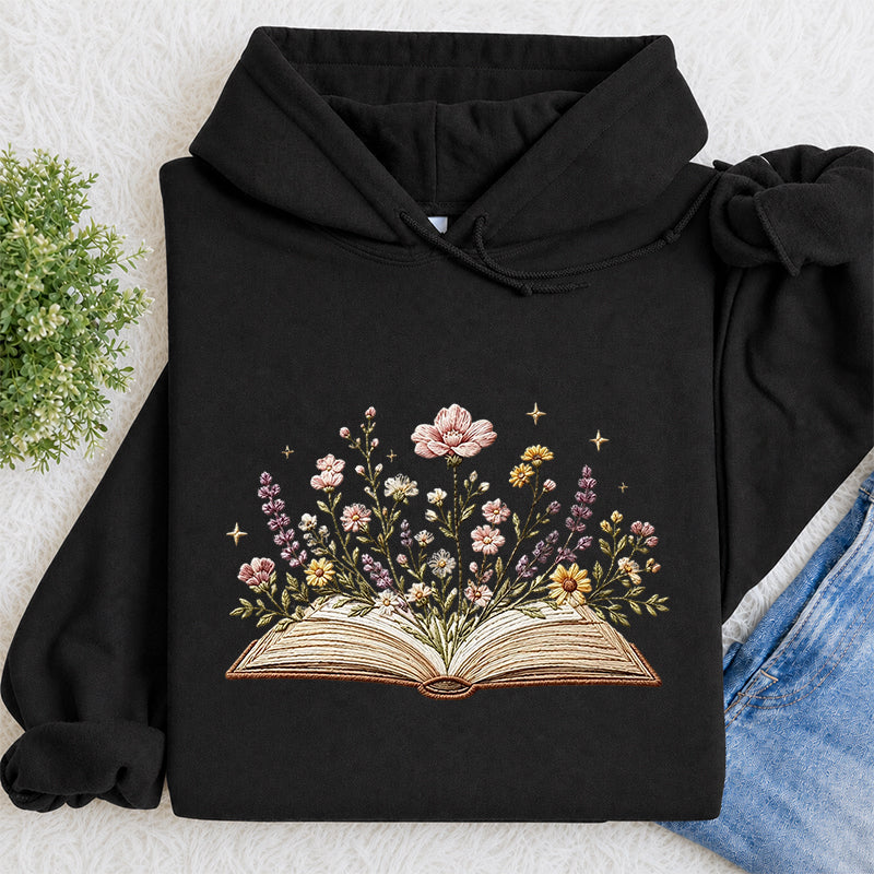 Embroidered Floral Book Classic Adult Unisex Hoodie