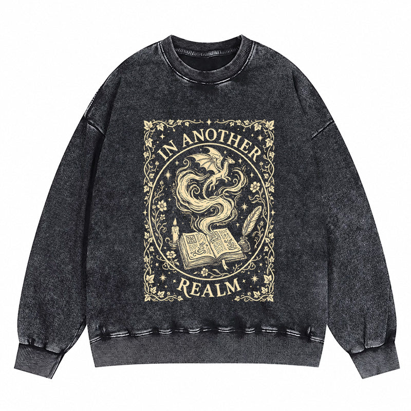 In Another Realm Fantasy Reader Washed Crewneck Sweatshirt
