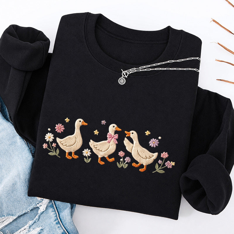 Embroidered Floral Goose Classic Crewneck Sweatshirt