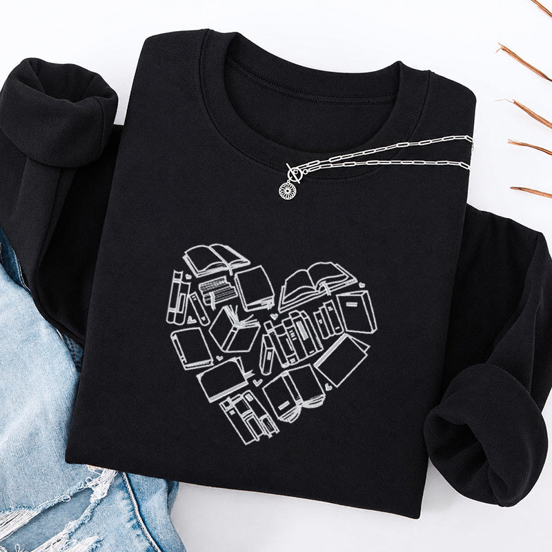 Embroidered Book Heart Classic Crewneck Sweatshirt