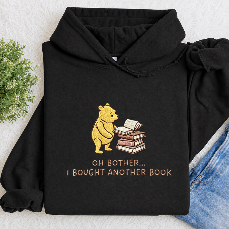 Embroidered Funny Bear Reading Books Classic Adult Unisex Hoodie