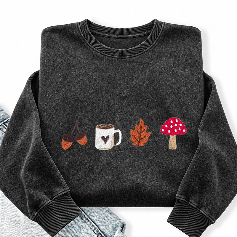 Embroidered Cozy Autumn Washed Crewneck Sweatshirt