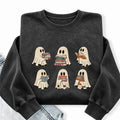 Embroidered Halloween Ghost Book Washed Crewneck Sweatshirt