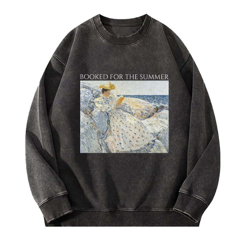 Booked For The Summer Washed Crewneck Sweatshirt