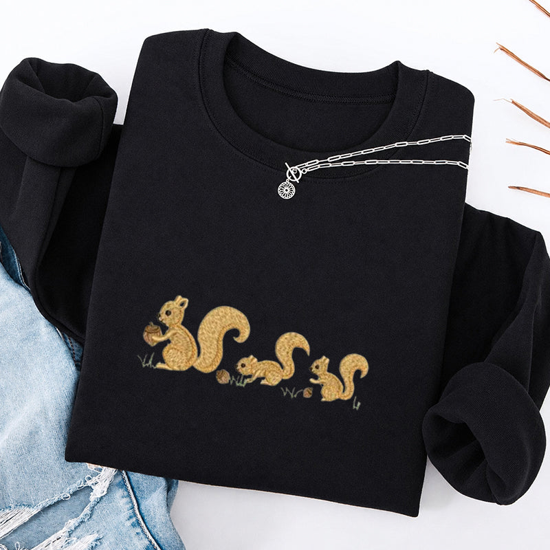 Embroidered Cute Squirrels Classic Crewneck Sweatshirt
