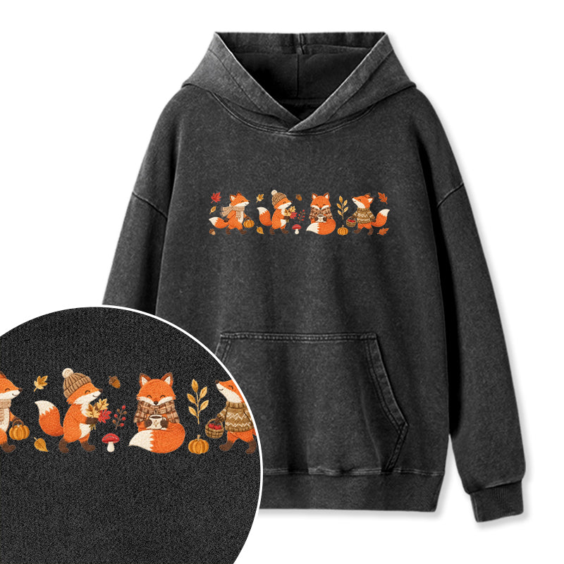 Embroidered Fall Fox Washed Hoodie