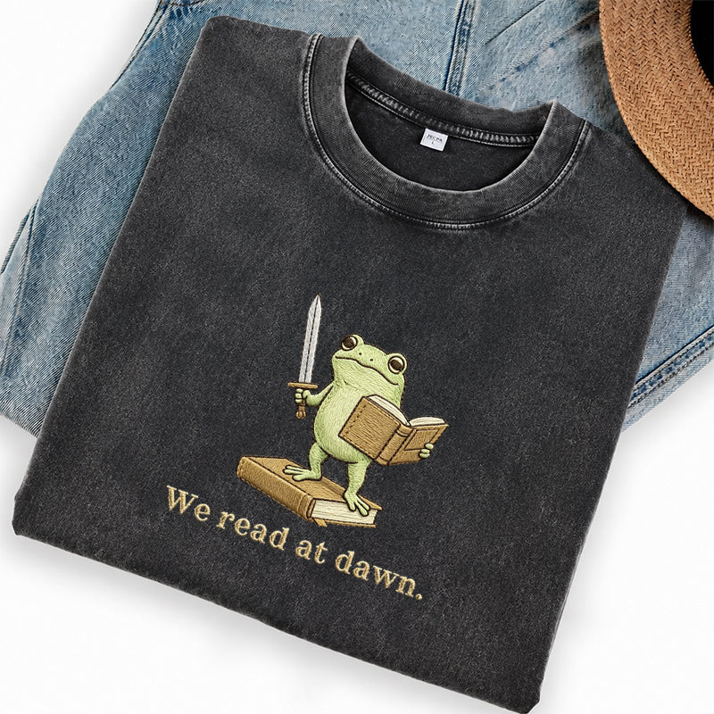 Embroidered We Read At Dawn Washed Crew Neck T-Shirt