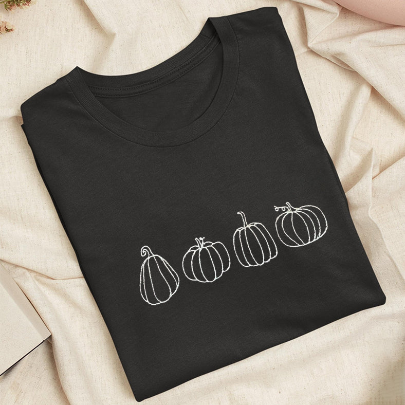 Embroidered Pumpkins Classic Adult Unisex Crew Neck T-Shirt