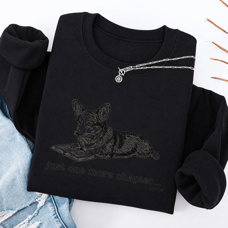 Embroidered One More Chapter Corgi Classic Crewneck Sweatshirt