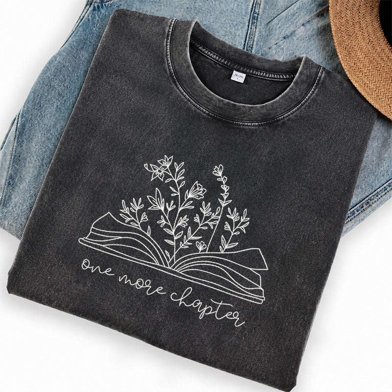 Embroidered One More Chapter Floral Book Washed Crew Neck T-Shirt