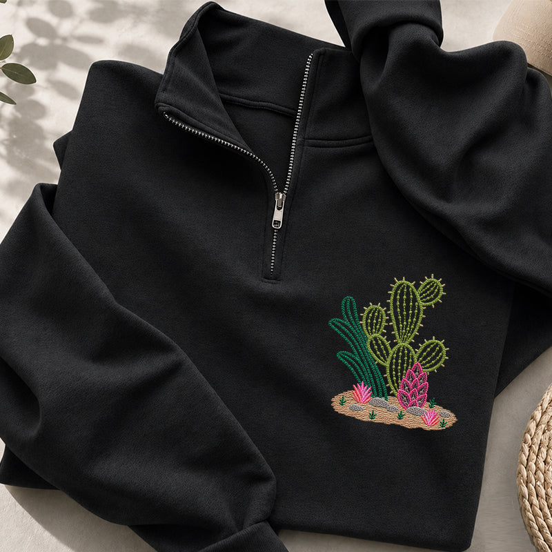 Embroidered Cactus Classic Quarter Zip Sweatshirt