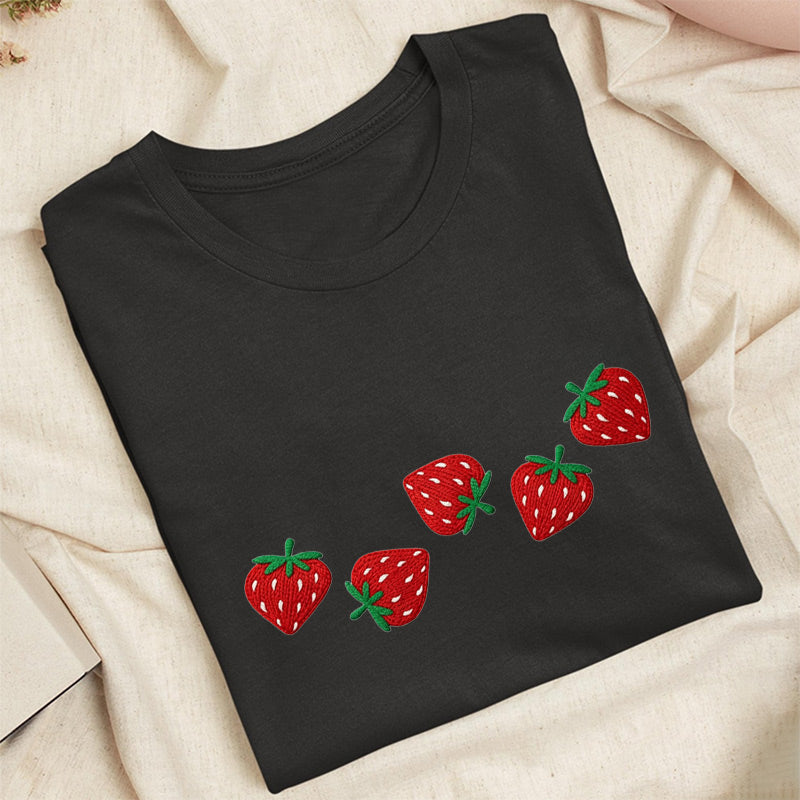Embroidered Strawberry Classic Adult Unisex Crew Neck T-Shirt