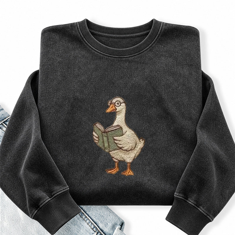 Embroidered Reading Goose Washed Crewneck Sweatshirt