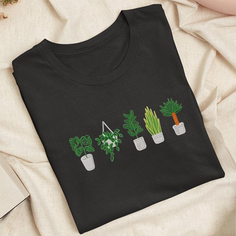 Embroidered Houseplant Classic Adult Unisex Crew Neck T-Shirt