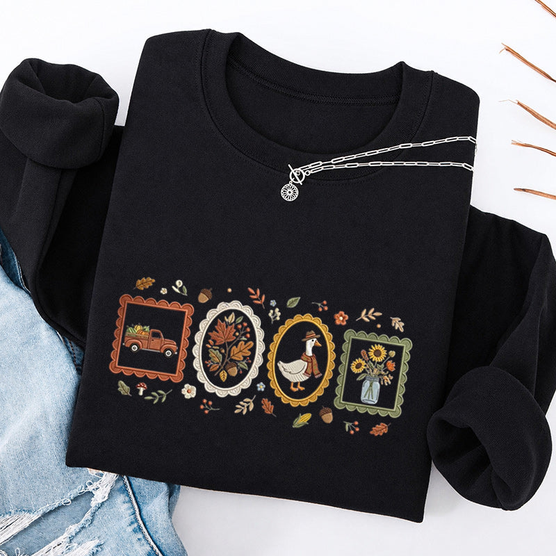Embroidered Autumn Postcards Classic Crewneck Sweatshirt