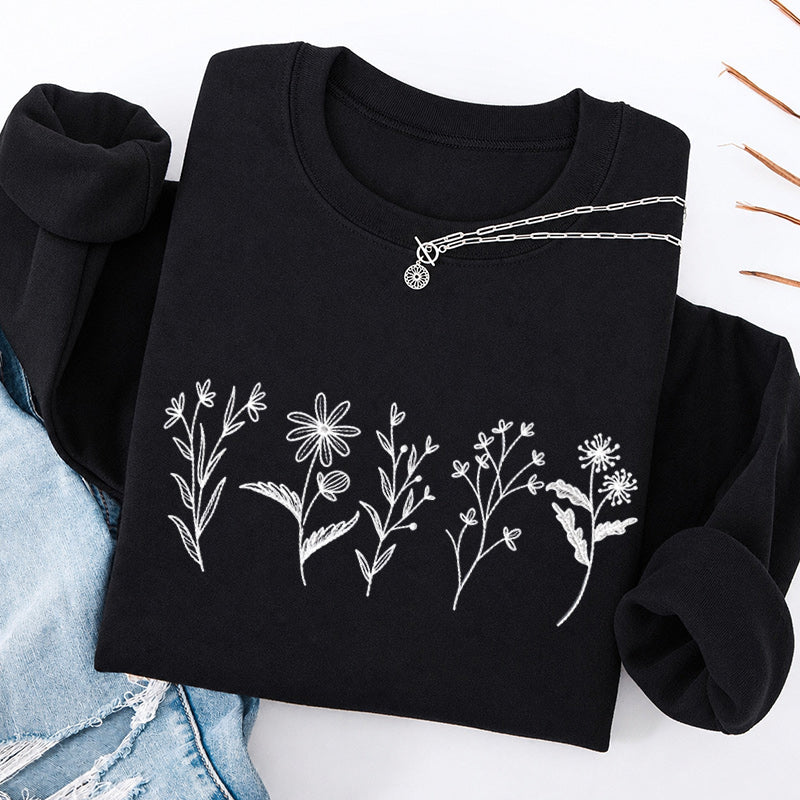 Embroidered Flower Lines Classic Crewneck Sweatshirt