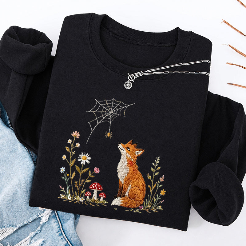 Embroidered Fox Cottagecore Classic Crewneck Sweatshirt