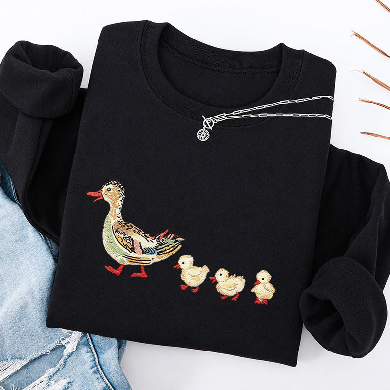 Embroidered Art Mama Duck And Ducklings Classic Crewneck Sweatshirt