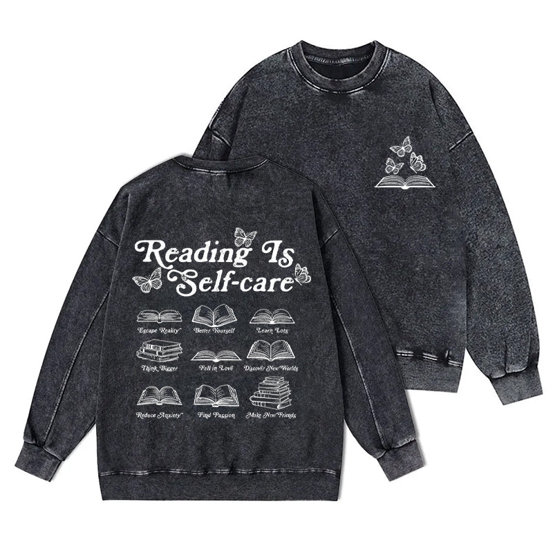 Reading Is Self Care Book Lover Washed Crewneck Sweatshirt
