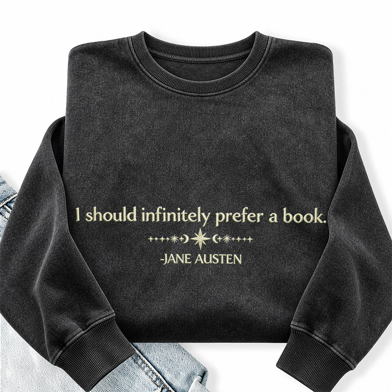 Embroidered Prefer a Book Washed Crewneck Sweatshirt