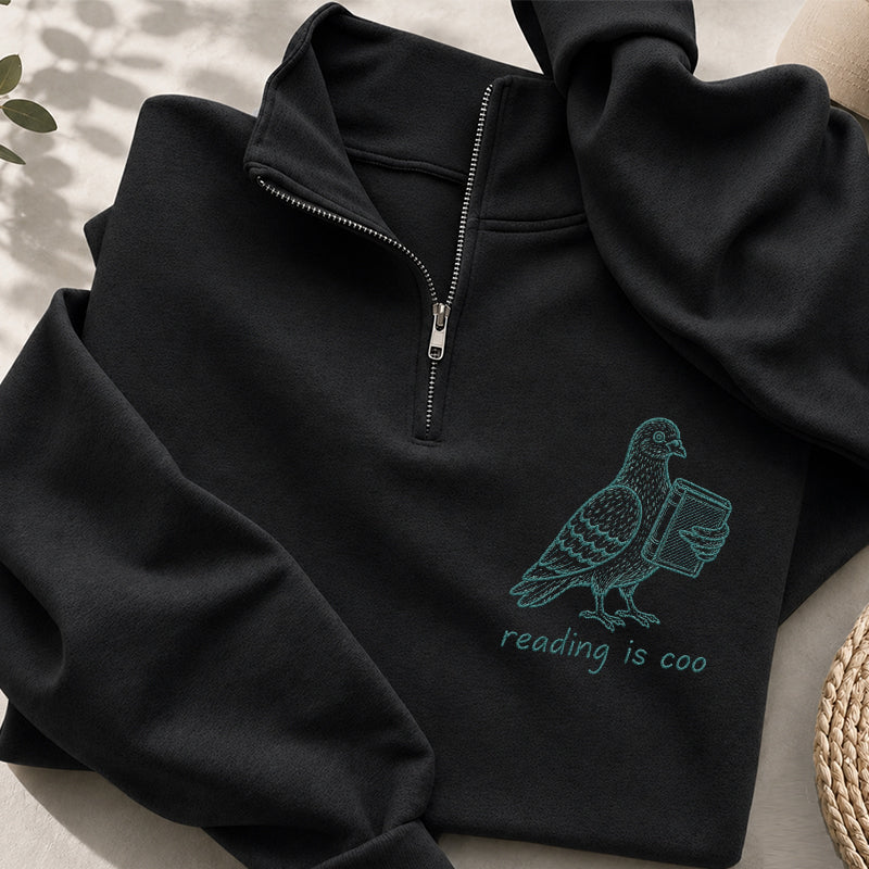 Embroidered Reading Is Coo Classic Quarter Zip Sweatshirt
