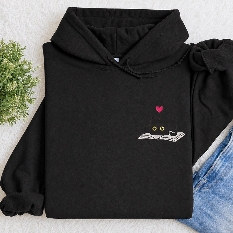 Embroidered Black Cat and Book Classic Adult Unisex Hoodie