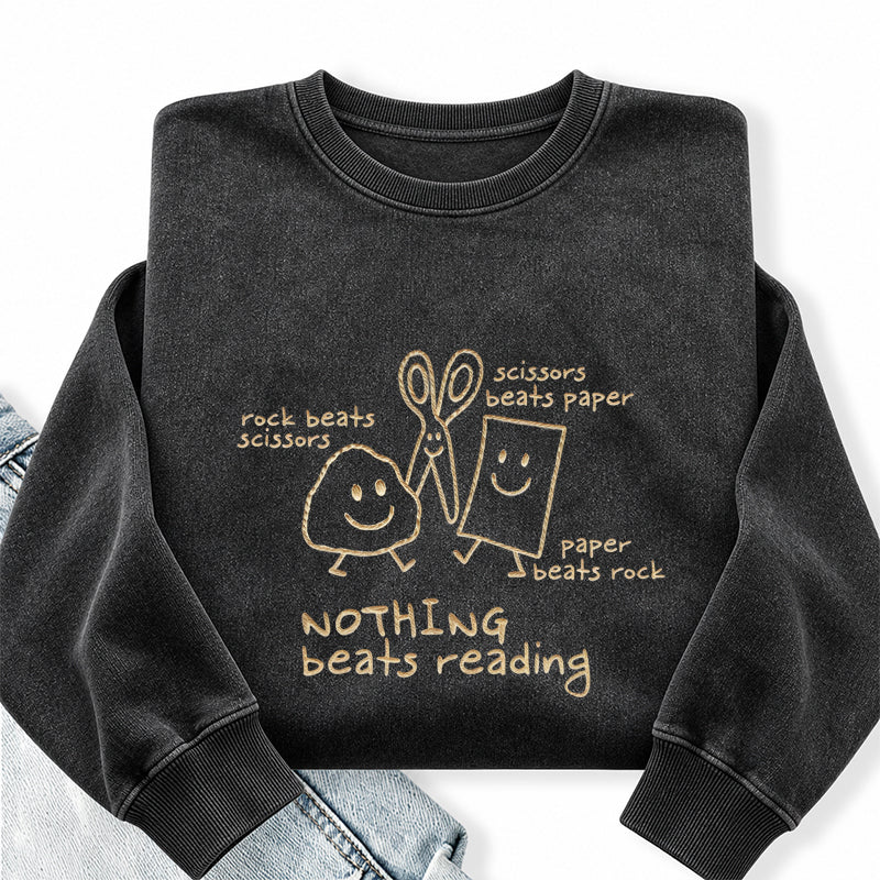 Embroidered Nothing Beats Reading Washed Crewneck Sweatshirt
