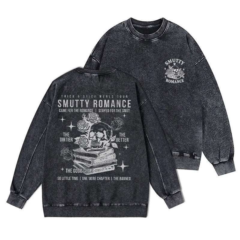 Smutty Romance Bookish Skull Washed Crewneck Sweatshirt