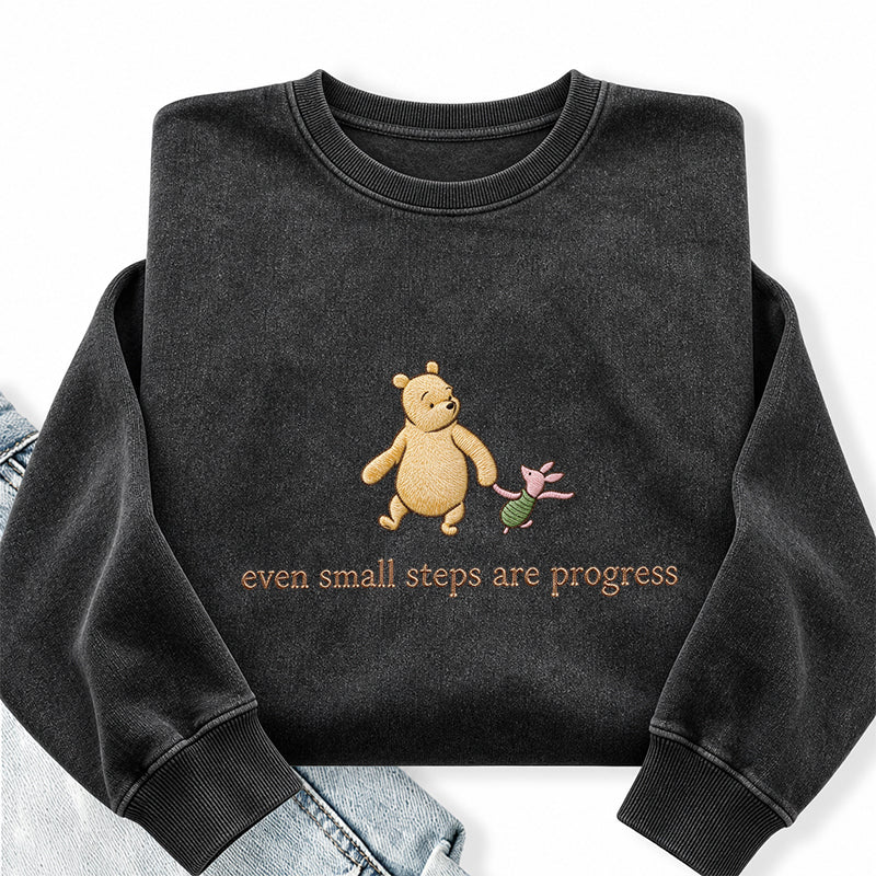 Embroidered Even Small Steps Are Progress Washed Crewneck Sweatshirt
