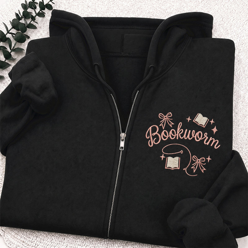 Embroidered Funny Bookworm Classic Full Zip Hoodie