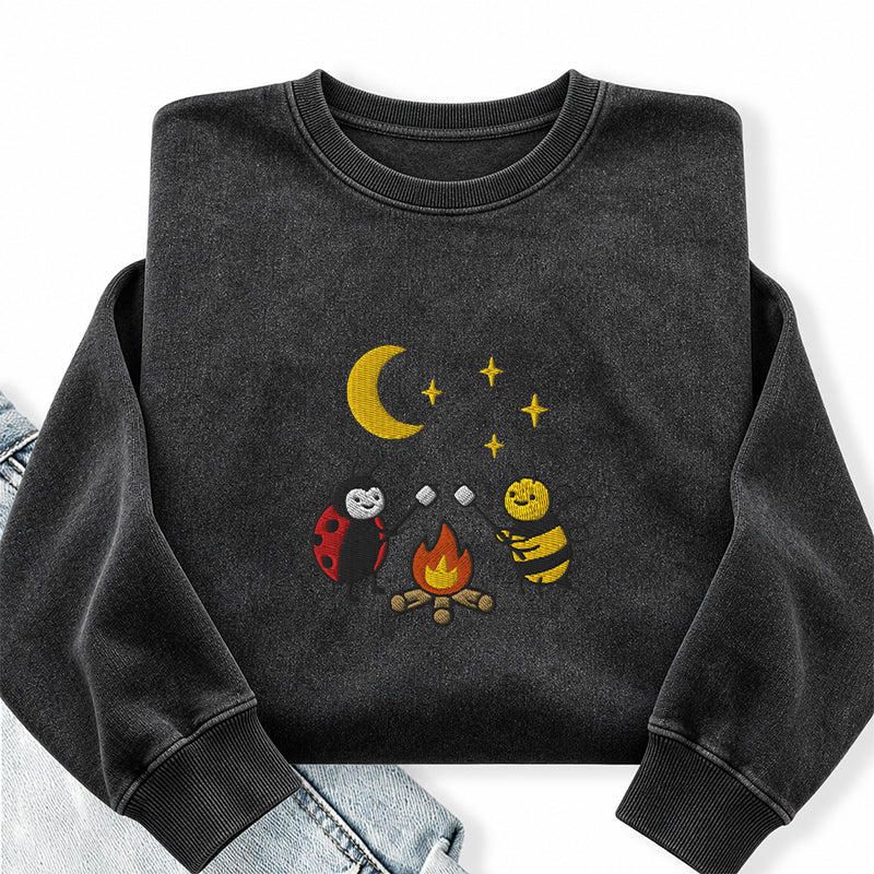 Embroidered Ladybug Campfire Washed Crewneck Sweatshirt