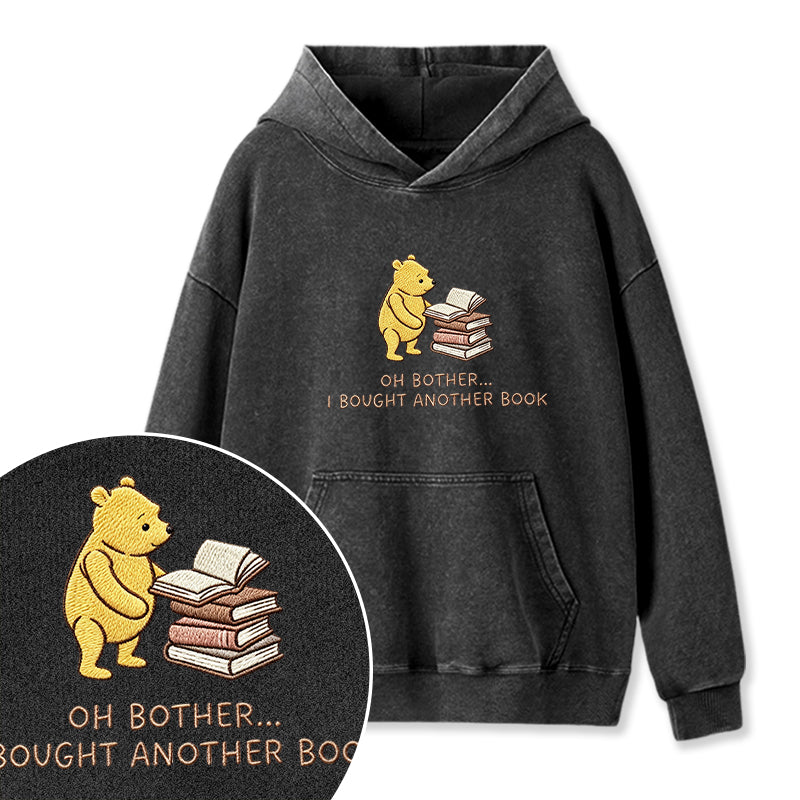 Embroidered Funny Bear Reading Books Washed Hoodie