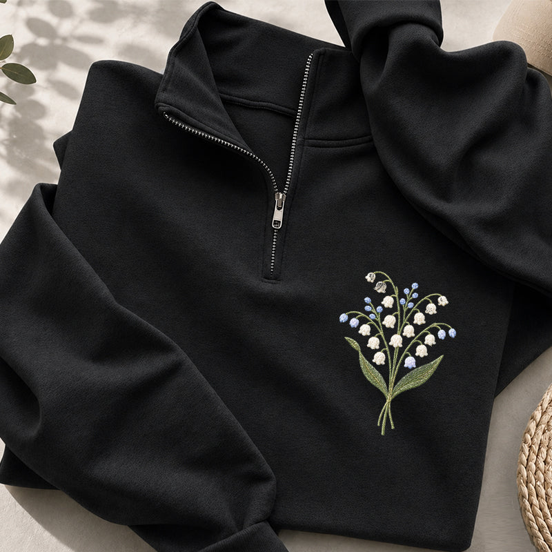 Embroidered Lily Of The Valley Classic Quarter Zip Sweatshirt