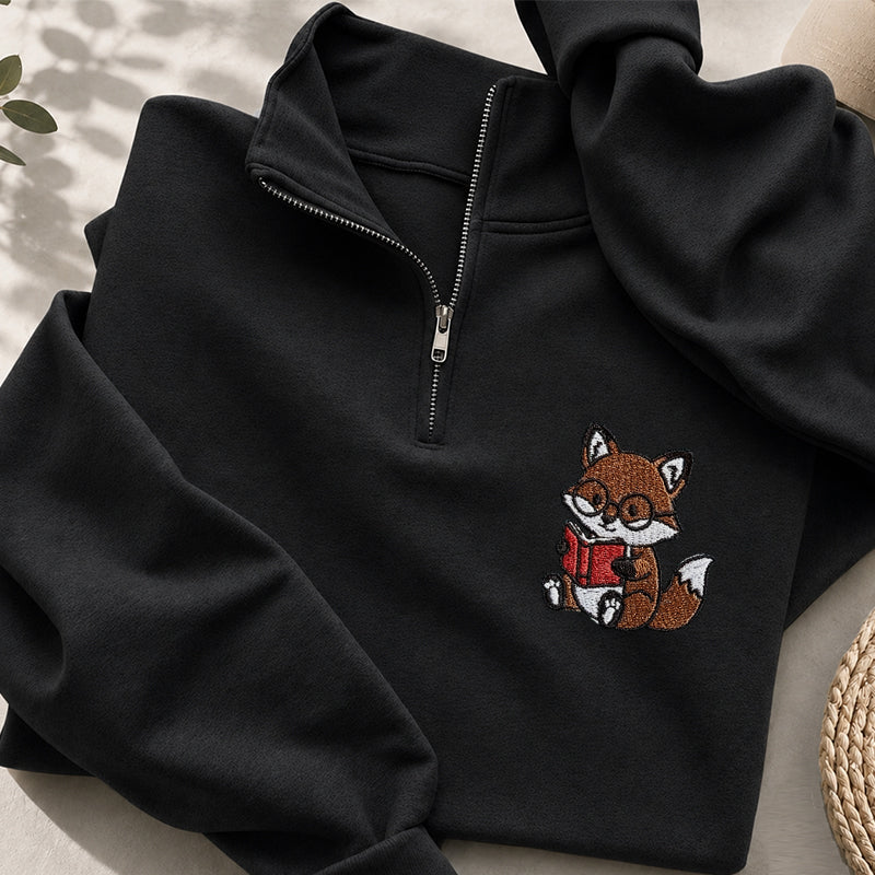 Embroidered Reading Fox Classic Quarter Zip Sweatshirt