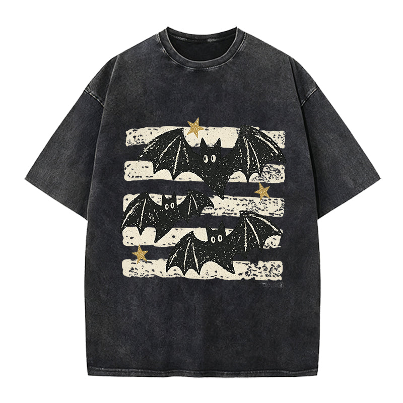 Cute Bat Vintage Washed Crew Neck T-Shirt