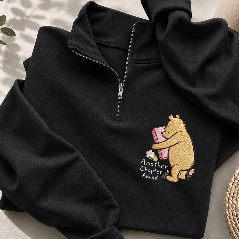 Embroidered Reading Bear Another Chapter Classic Quarter Zip Sweatshirt