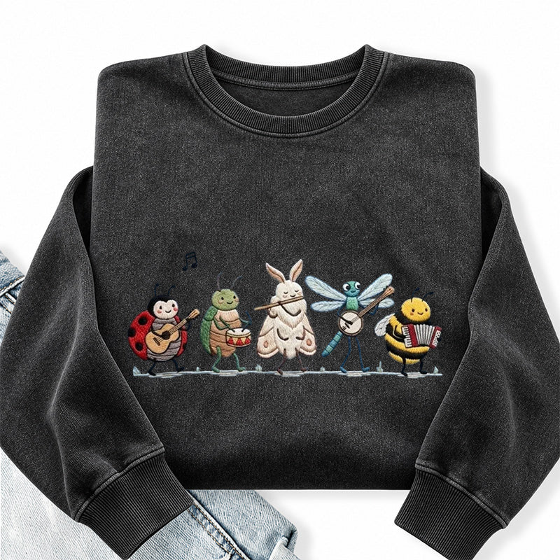 Embroidered Bug Orchestra Washed Crewneck Sweatshirt