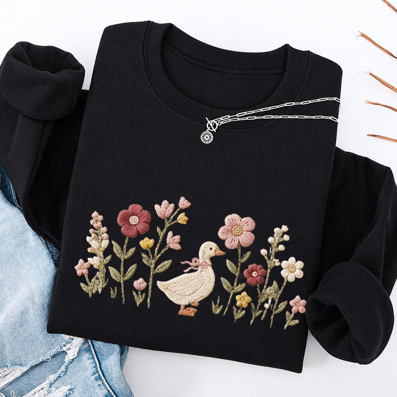 Embroidered Silly Goose Wildflower Classic Crewneck Sweatshirt