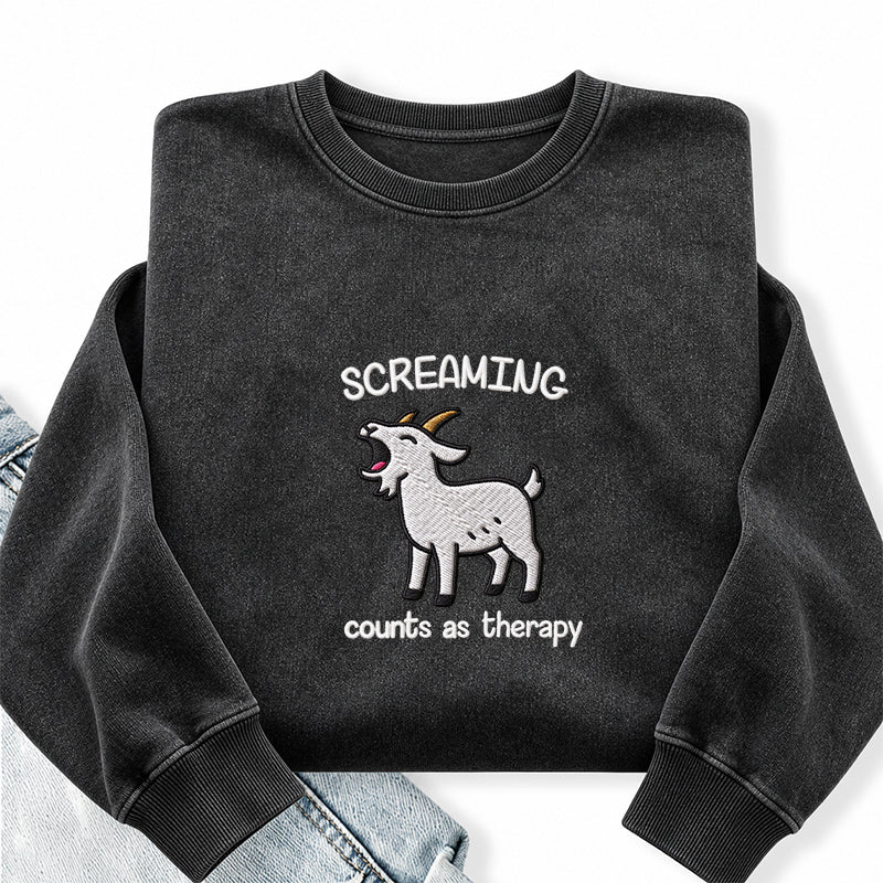 Embroidered Screaming Goat Washed Crewneck Sweatshirt