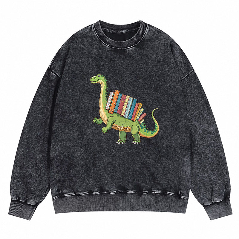 Bookworm Dinosaur Washed Crewneck Sweatshirt