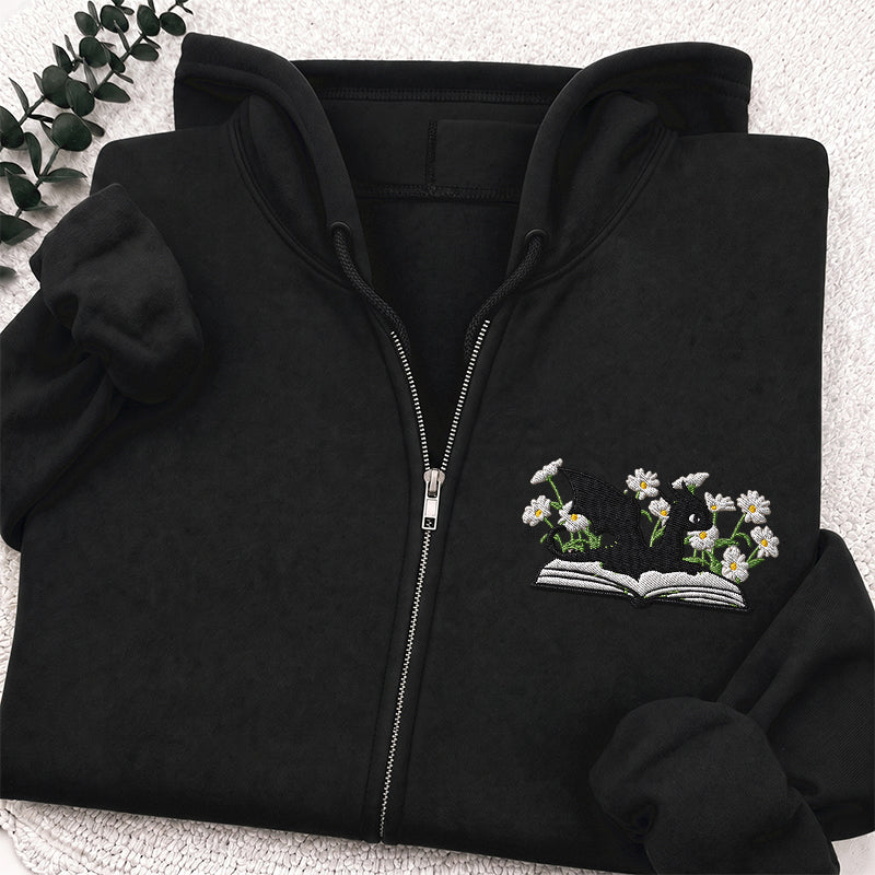 Embroidered Floral Dragon Book Classic Full Zip Hoodie