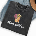 Embroidered Stay Golden Washed Crew Neck T-Shirt